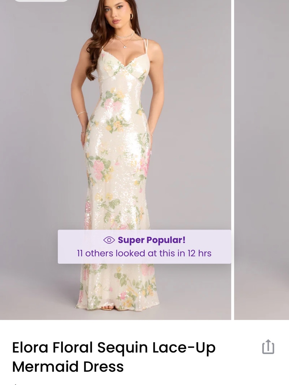 Elora Floral Sequin Lace-Up Mermaid Dress - Ivory with Pink & Green Floral